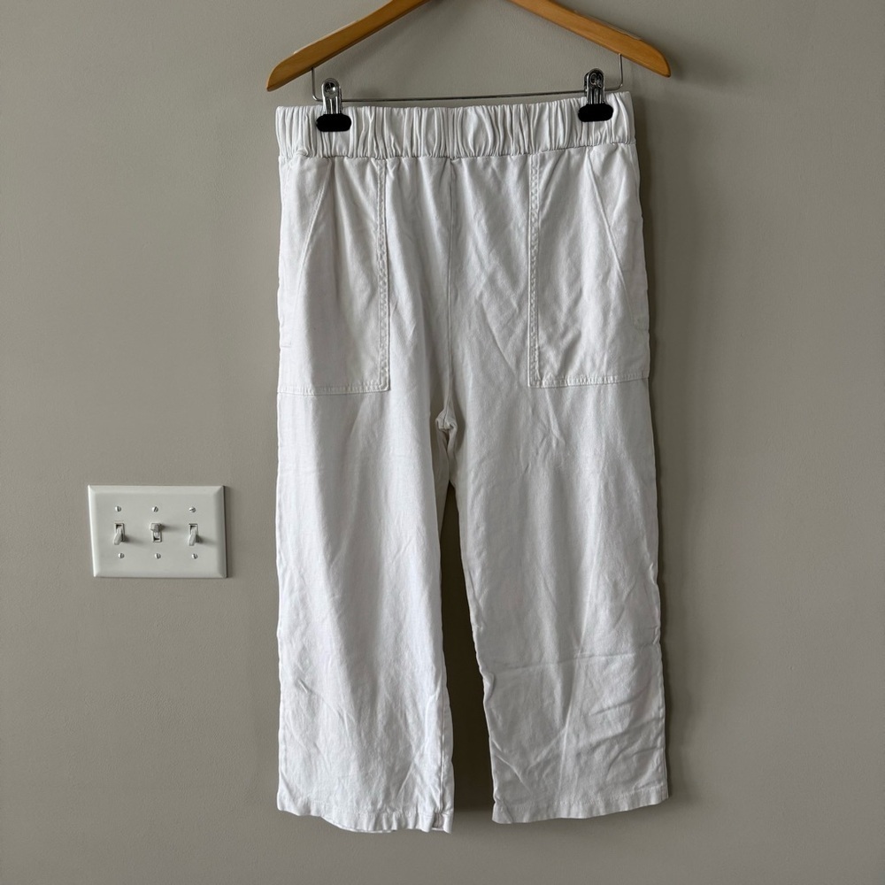 The Great Elastic Waist Pull-On White Cropped Cotton Wide Leg Pants